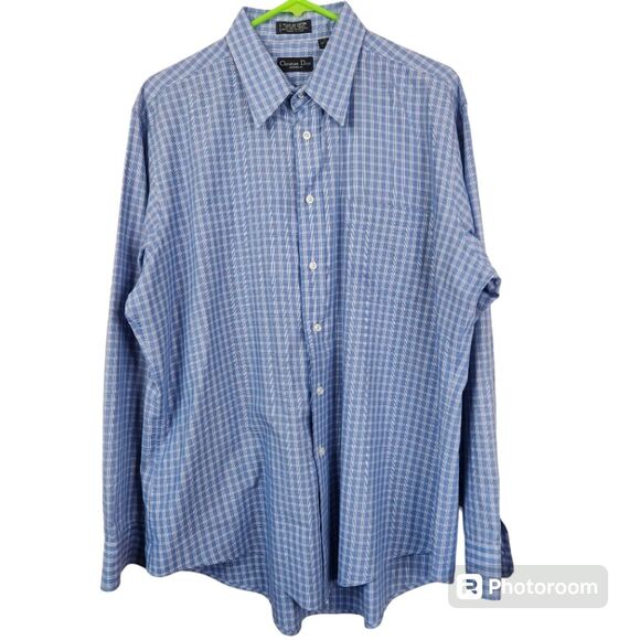 Vintage Christian Dior Monsieur Gingham Pattern Button Down 17 34-35 - Picture 1 of 6